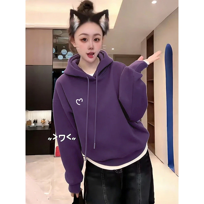 小个子短款套头连帽卫衣女士上衣2026年新款爆款加绒加厚外套女潮