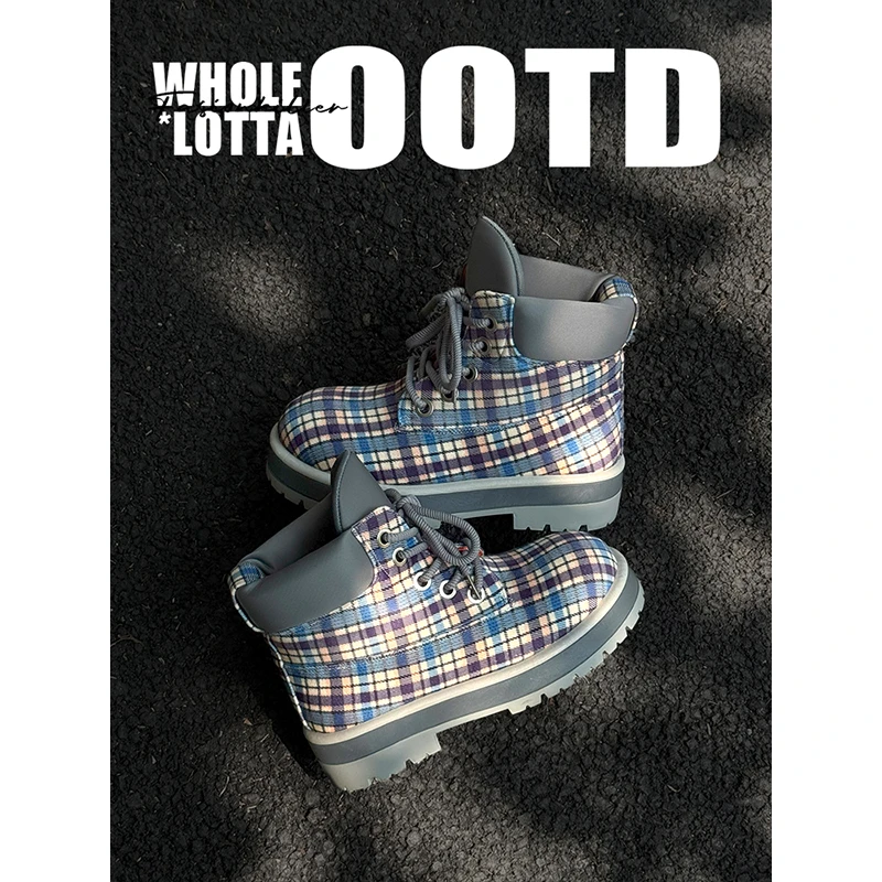 NRSC马丁靴增高加绒系带耐磨厚款美式复古秋冬季户外复古短靴防水