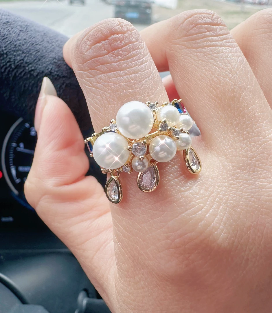 铜合金合成锆石戒指 Ks时尚ins组合叠戴戒指百变女王高级气质