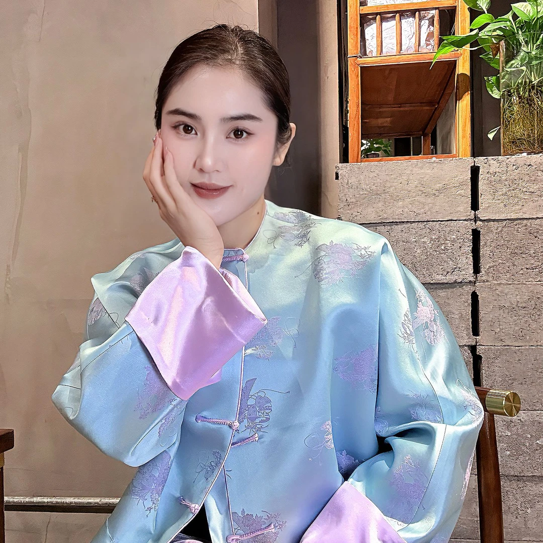 花汀堂·手工定制系列真丝花蕾缎新中式唐装外套·可做其他款