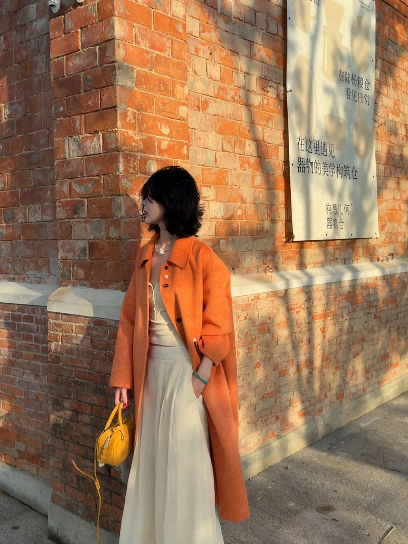 《流光琥珀》拿捏氛围感秋冬澳洲绵羊毛韩版大衣毛呢