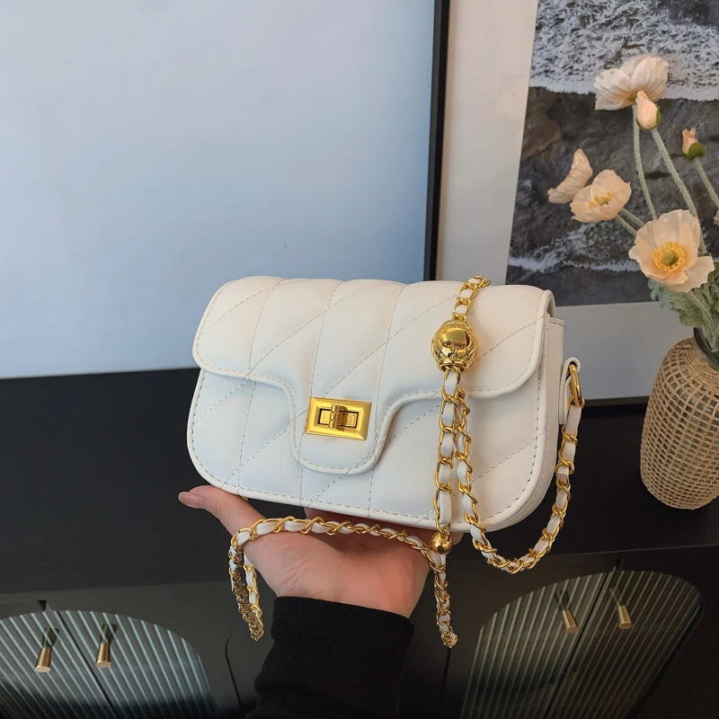 白色菱形格链条多层单肩包2025新款复古包包女潮流时尚百搭斜挎包