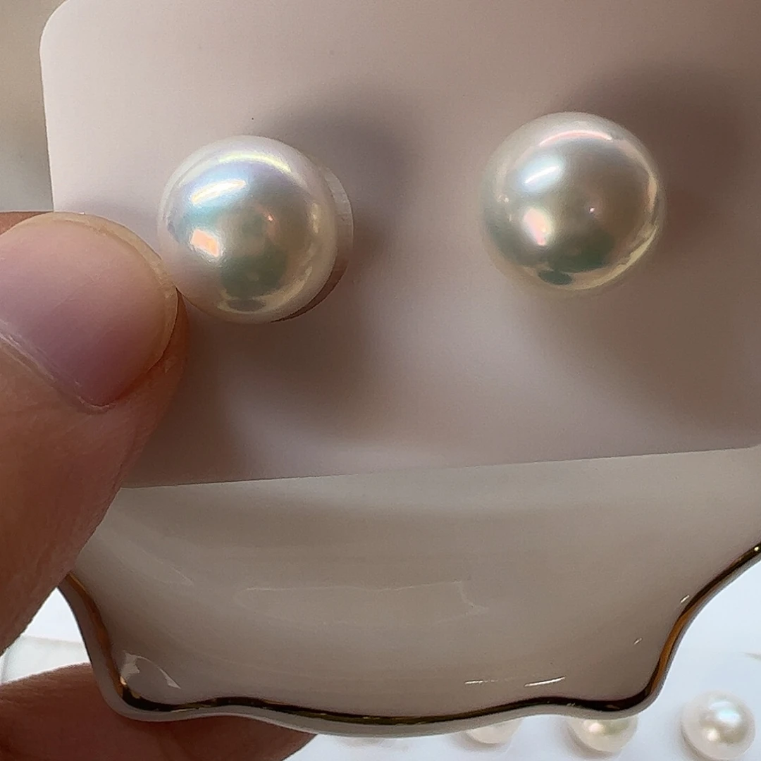 小***饭银S925镶嵌淡水珍珠裸珠11-12 580一对