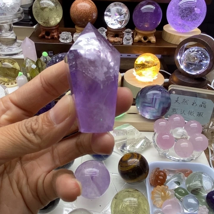 水晶摆件未镶嵌离****）天然紫水晶柱3