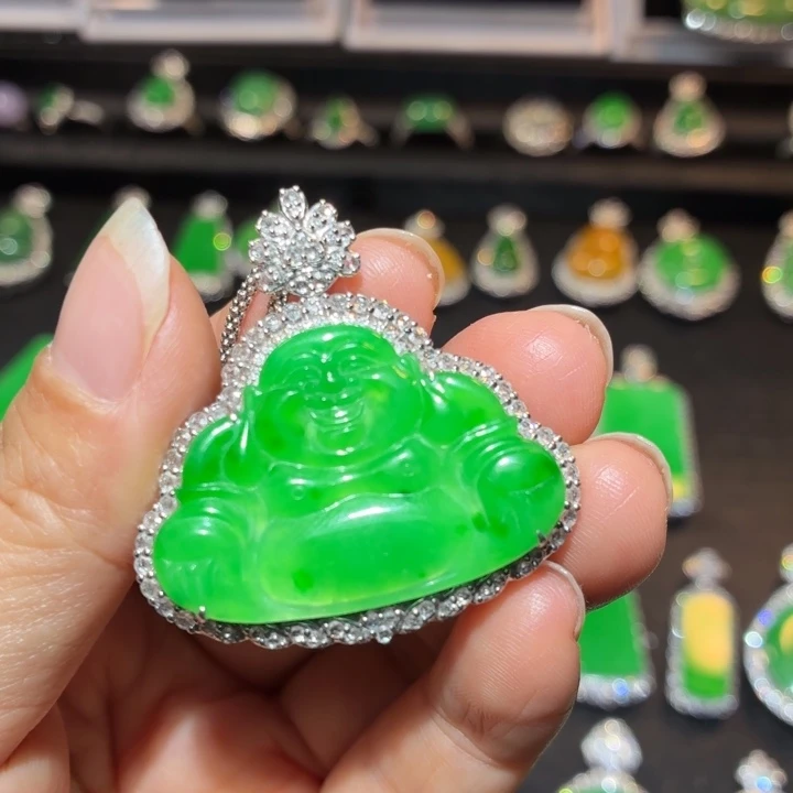 翡翠18K金镶嵌吊坠(不含链)翡翠