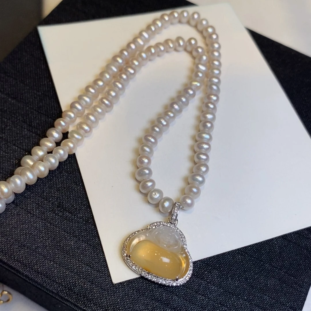 翡翠颈饰18K金镶嵌设计款佛公链