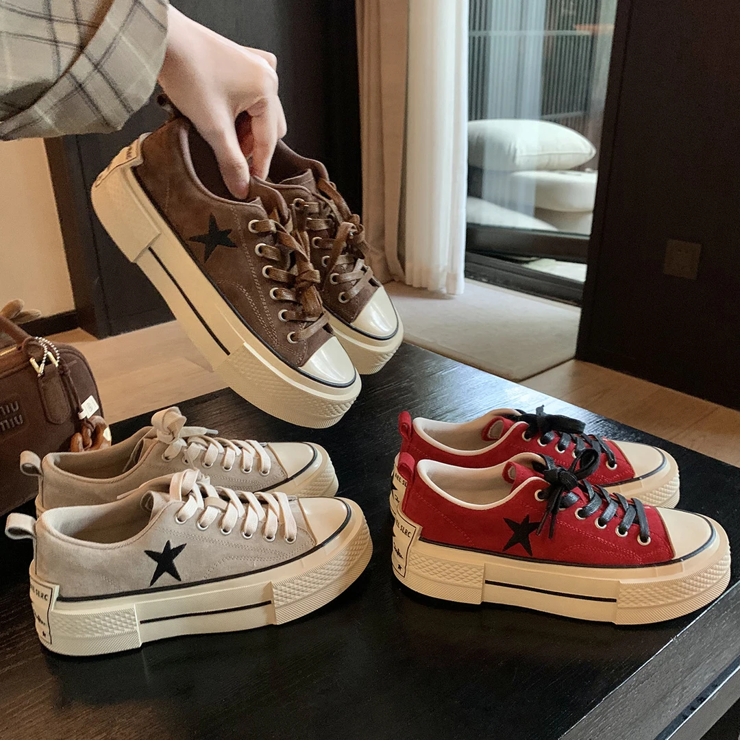 2025潮牌新款爆款学院风圆头系带休闲板鞋拖鞋女学生女款及上班族