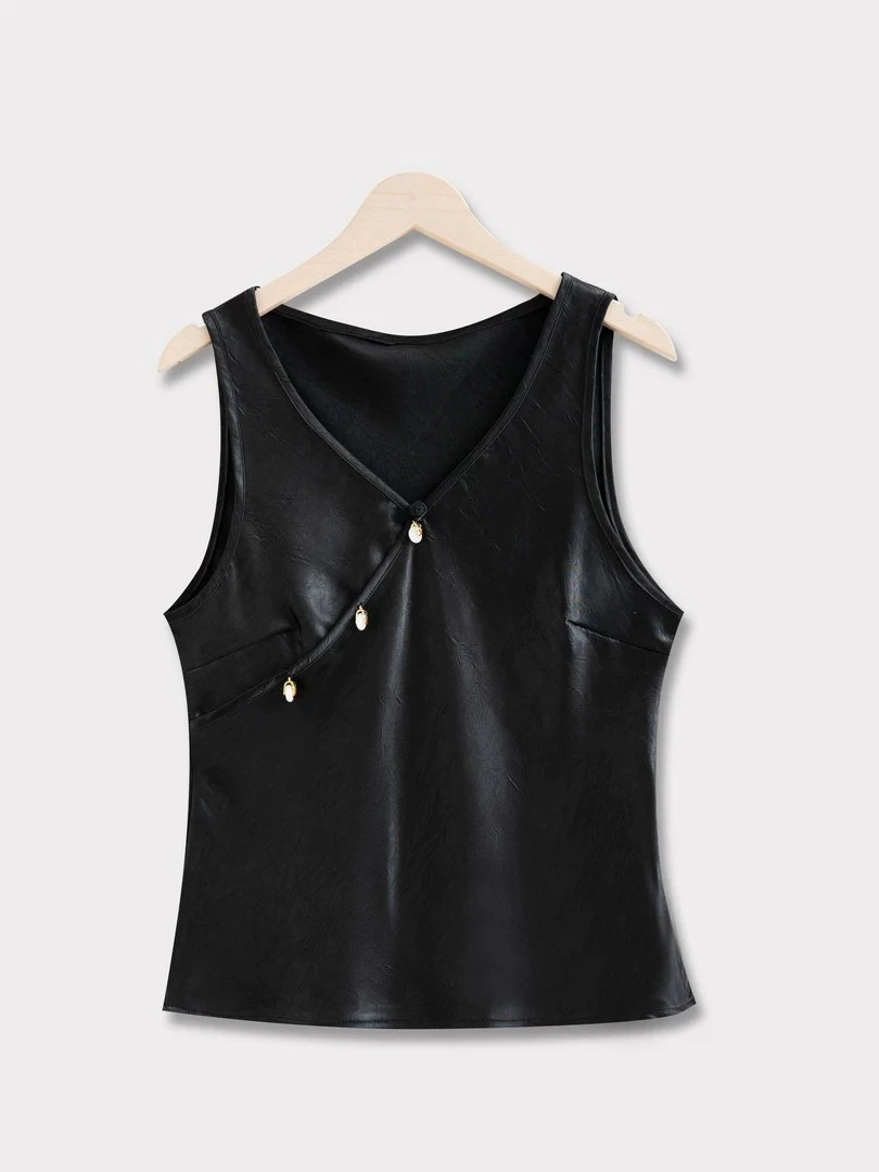 新中式国风吊带背心女内搭高级感缎面打底衫V领无袖气质小衫上衣