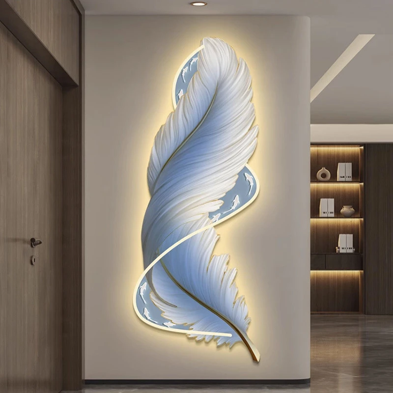 简约羽毛天鹅客厅装饰画高级感轻奢沙发背景墙挂画精雕灯光画