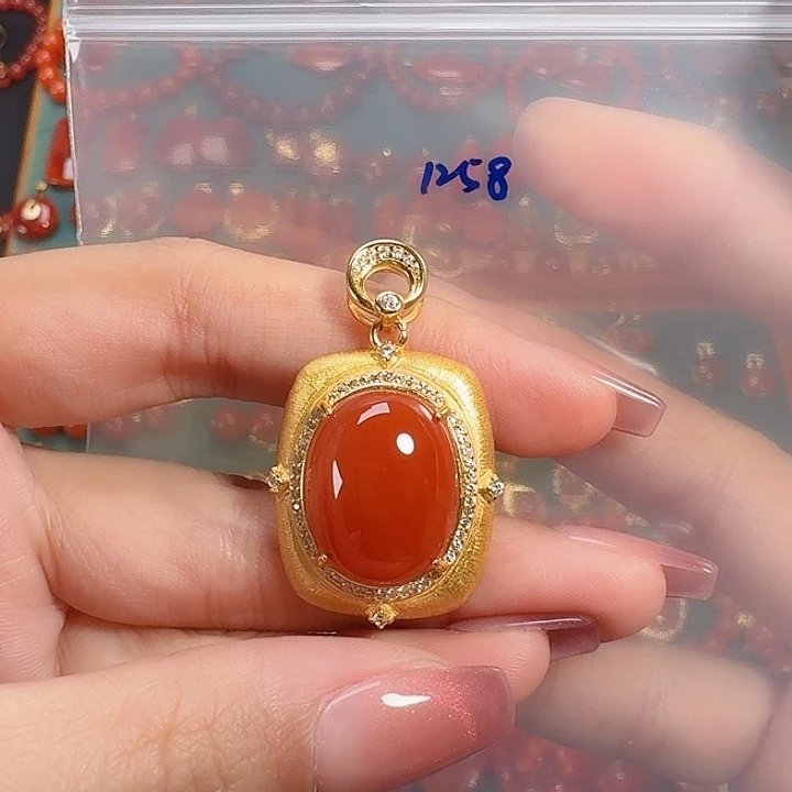 南红玛瑙银S925镶嵌吊坠