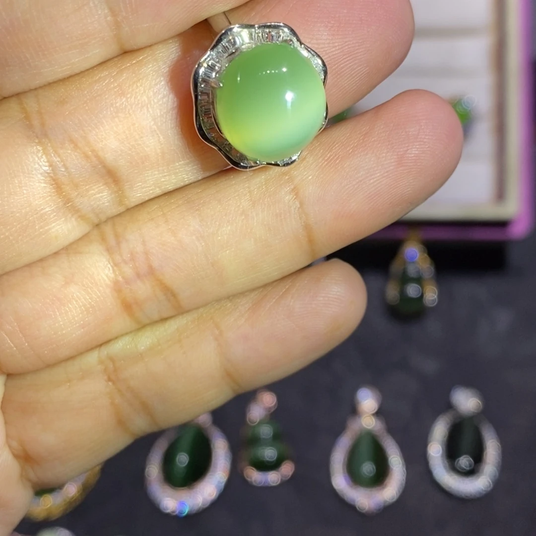 和田玉（碧玉）戒指银S925镶嵌