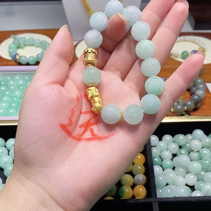 翡翠散珠识***物回纹珠子