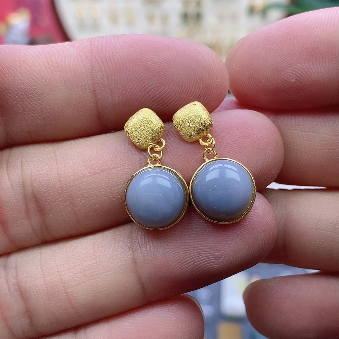 银S925镶嵌和田玉耳饰