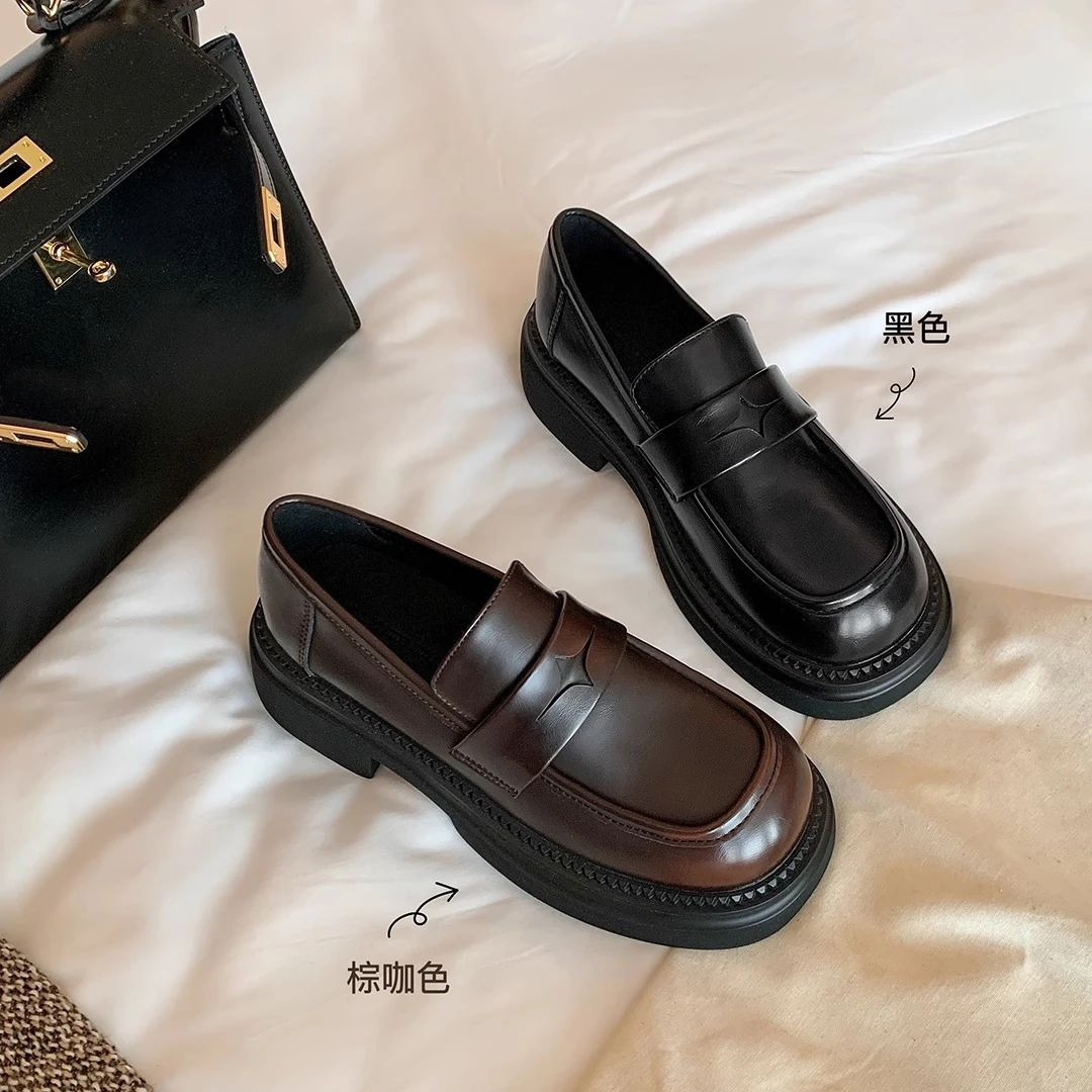 福利款~英伦风复古擦色乐福鞋女2024春季新款厚底休闲通勤