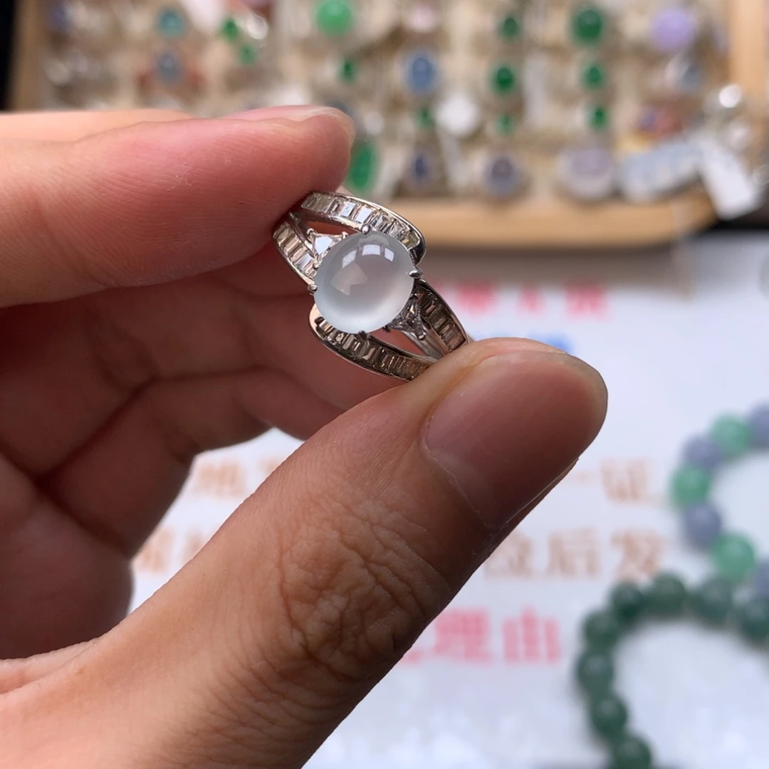 银S925镶嵌戒指翡翠天然缅甸翡翠a货