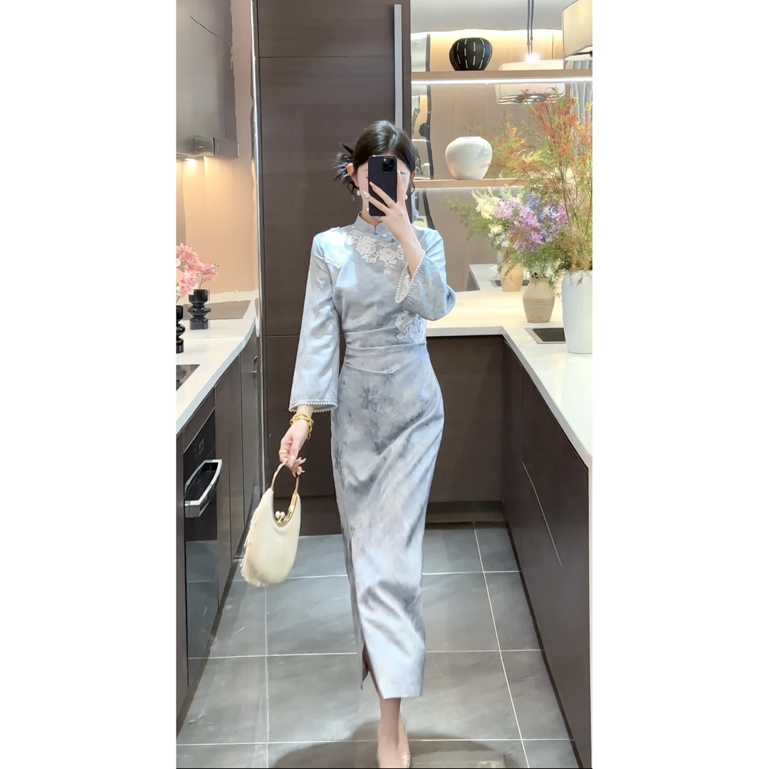 【周粥】【月明】2025春季新款新中式气质刺绣连衣裙JJC5LYQ0376