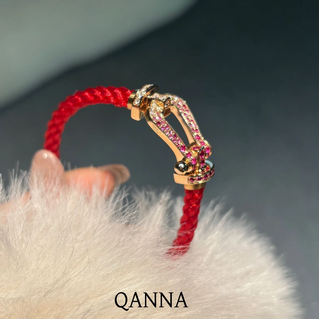 QANNA【马蹄航海扣】【8字扣】【满钻红色大号】18K金钻石手链手绳MG