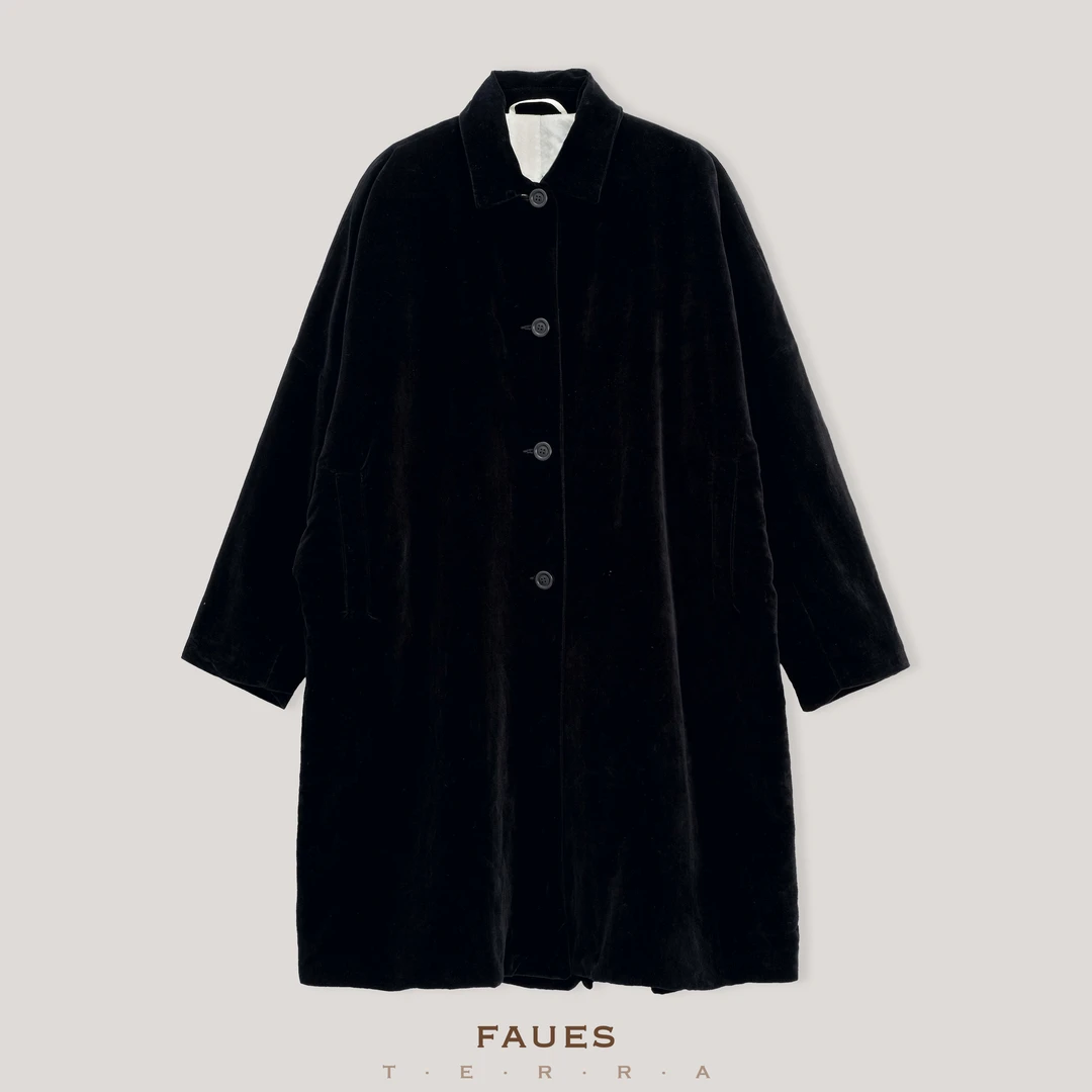 静气十足纸片人 定织棉丝绒法系小众廓形哑光重磅复古大衣外套