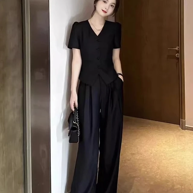 夏装搭配一整套显瘦减龄时髦干练气质女装高级感职业两件套装裤女