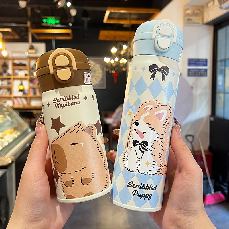 卡皮巴拉儿童保温杯女生高颜值吸管杯学生水杯上学专用水壶
