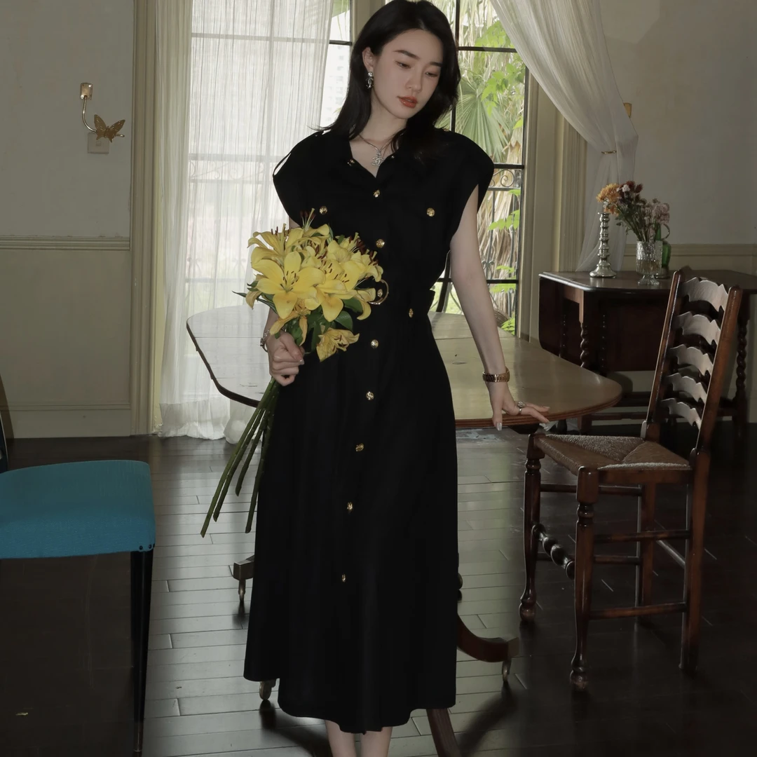 HELAAOMI“莱赛尔100% 奢感工装裙”单排扣工装风连衣裙CY5BB72632