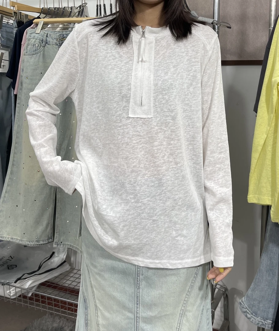 奈一#536春季福利雪花半拉链长袖上衣，衣长：65cm