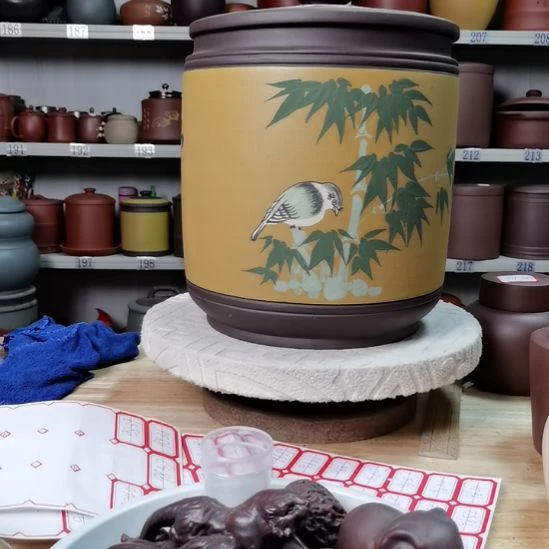 紫砂茶叶罐正品九饼竹子7283