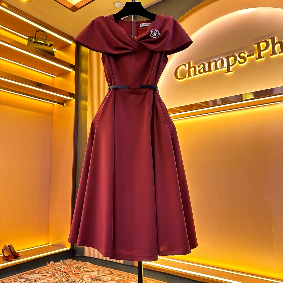 【暮翠朝红】[晖晖]高级感名媛法式小香风收腰显廋波点连衣裙-83629