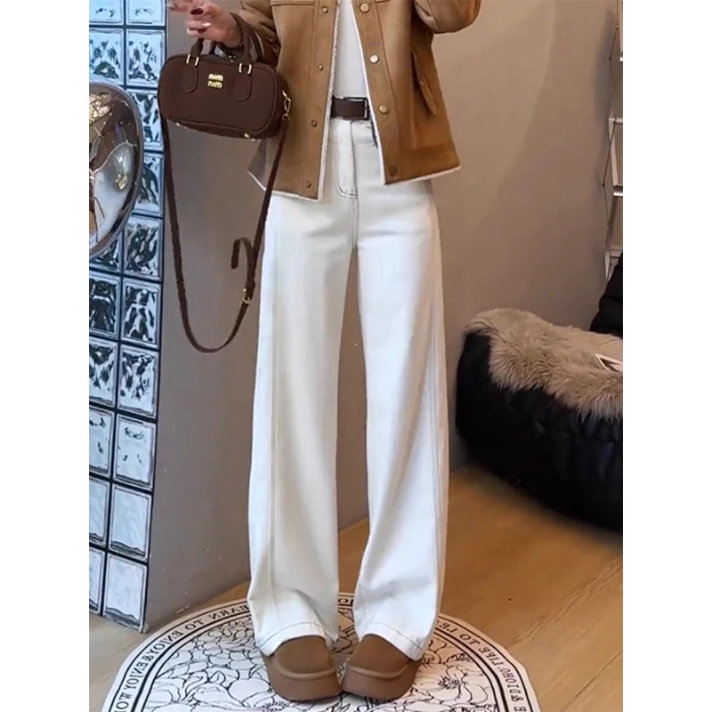 【YY】白色设计感阔腿牛仔裤女2025春季新款高腰宽松显瘦直筒拖地裤