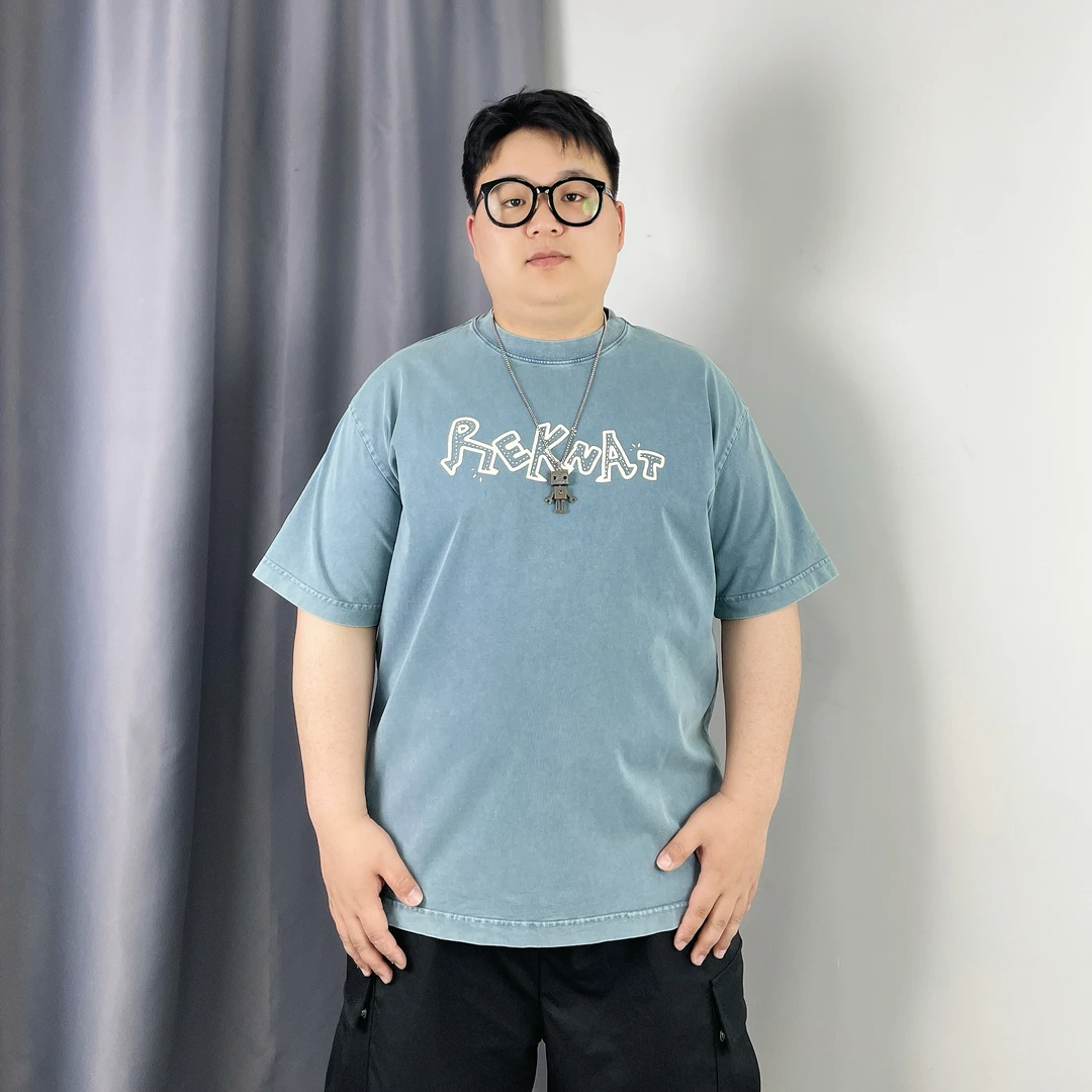 大仙仙儿2025夏季新款男士休闲宽松大码圆领300克重磅纯棉短袖T恤