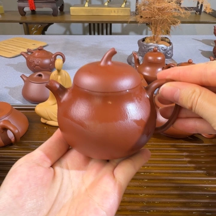 茶壶紫砂朱泥全手茄瓜200毫升