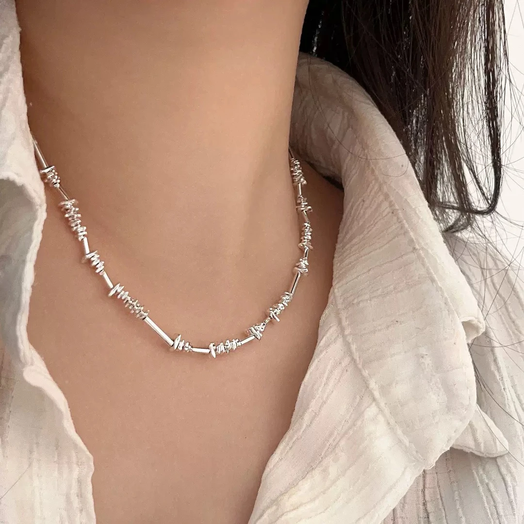 坠链均925银 碎银子百搭手工小众时尚925纯银项链轻奢饰品锁骨链