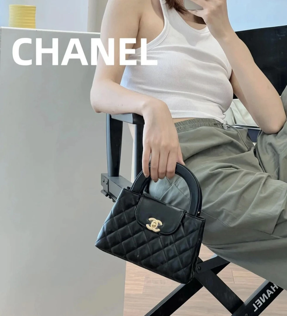95新 Chanel/香奈儿 0891 黑金kelly mini手提斜挎包芯片款
