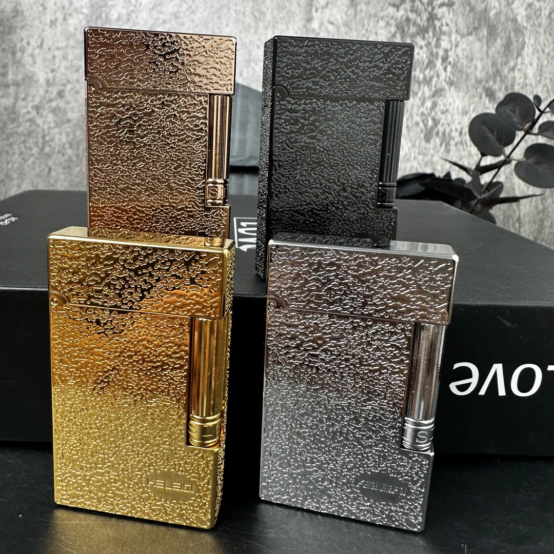 克雷斯火山灰纯铜朗声钢音侧滑金色打火机精雕