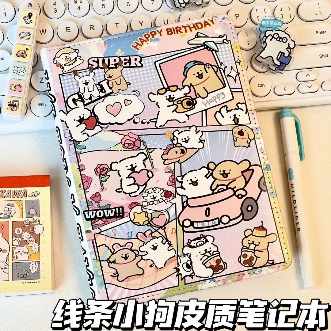 皮面 本硬壳本卡通皮质彩页笔记本动漫可爱记事本学生日记本子