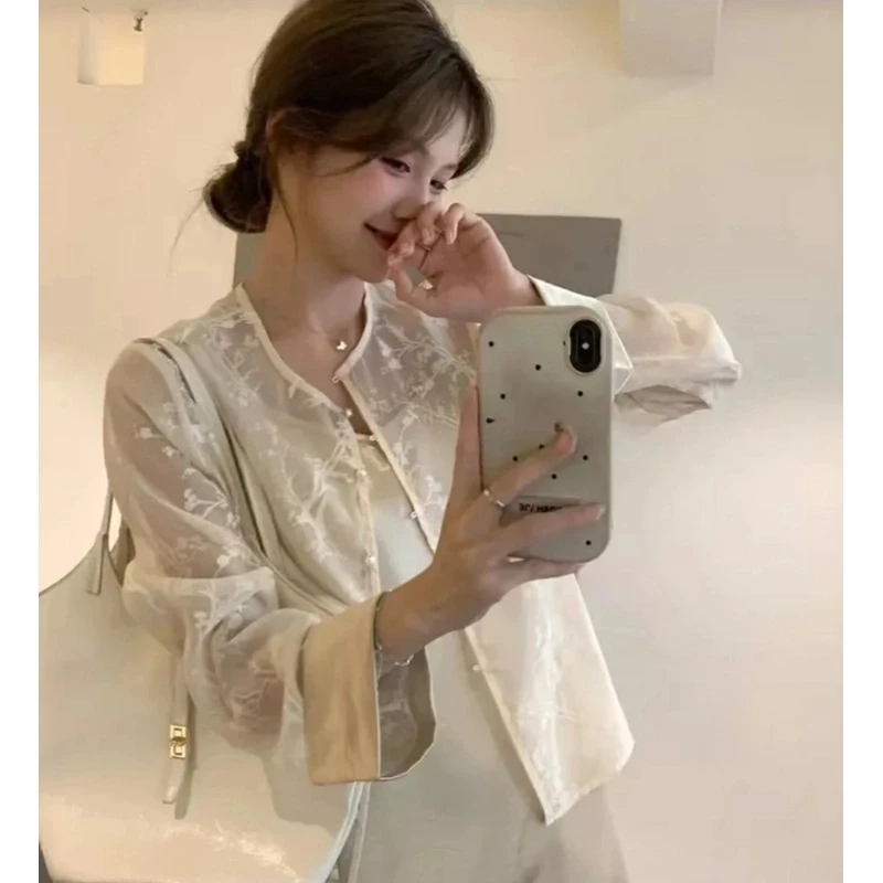 夏季国风防晒衬衫外套女新中式高级感轻奢薄款百搭提花开衫上衣