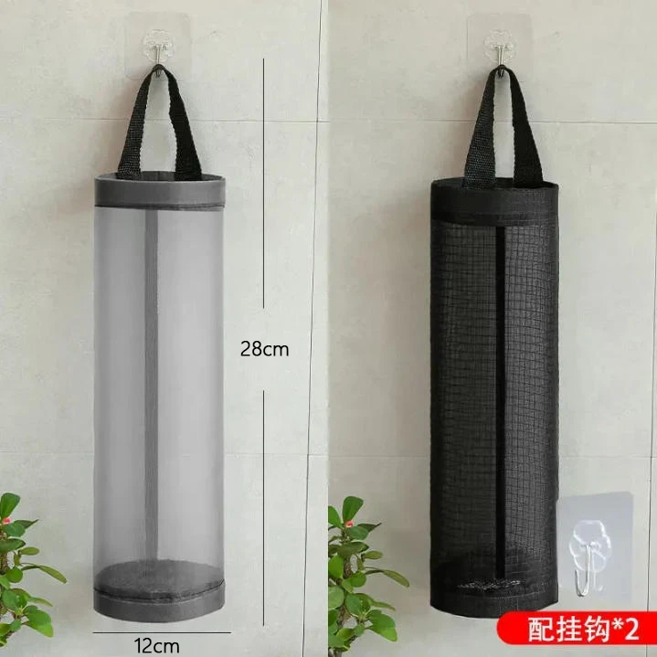 格子收纳挂袋厨房垃圾袋收纳袋挂墙式抽取壁挂便捷圆形杂物储物袋