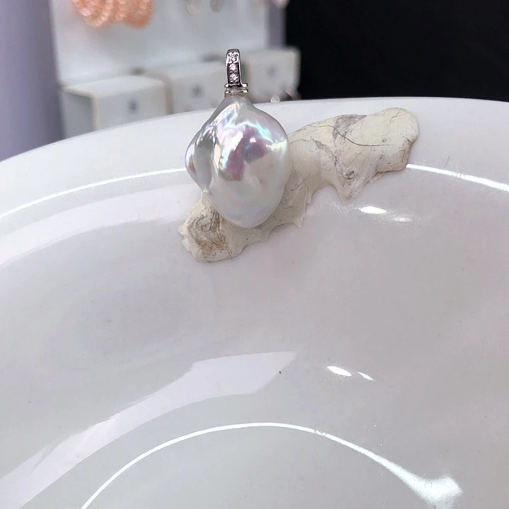 心***心银S925镶嵌吊坠淡水珍珠