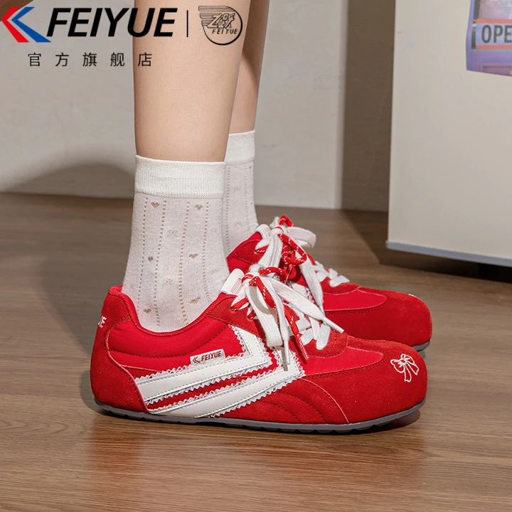 feiyue/飞跃女鞋德训鞋女新款运动休闲鞋红色复古时尚薄底赛车鞋