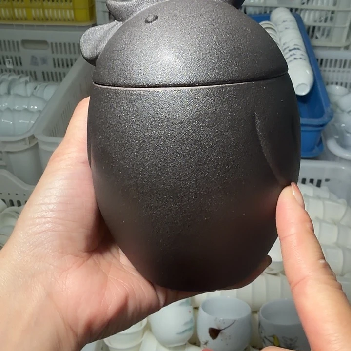 黑陶公鸡茶叶罐孤品