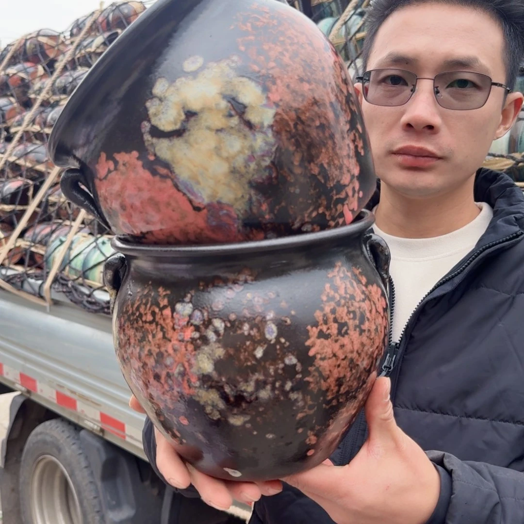 紫砂花盆口20高19（两个姹寂黑色！耳朵