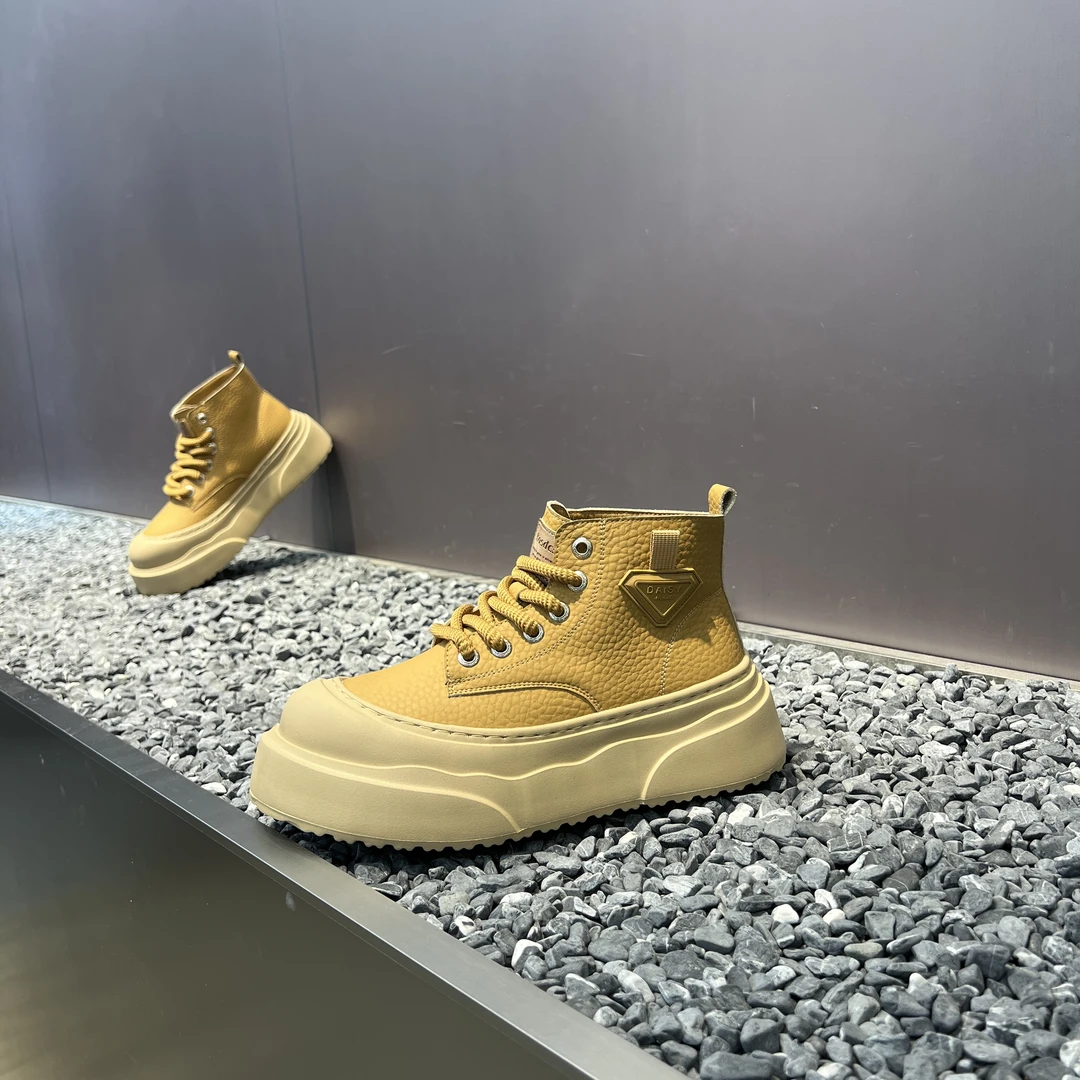 2025广州秋冬单棉同款真皮软底软面厚底超轻舒适青春百搭高帮男鞋