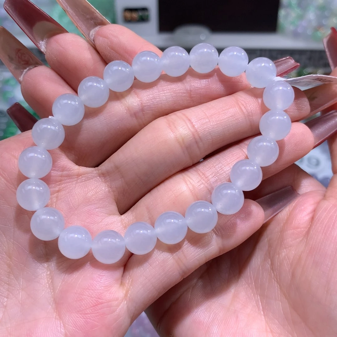 翡翠手链未镶嵌卡8.6白冰胶手串