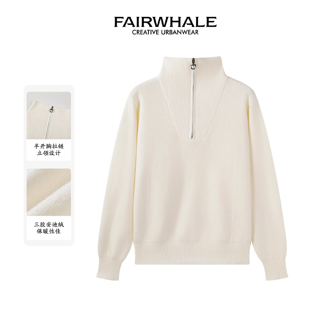 马克华菲冬季套头款针织半拉链女毛针织衫套头打底衫立领女士毛衣