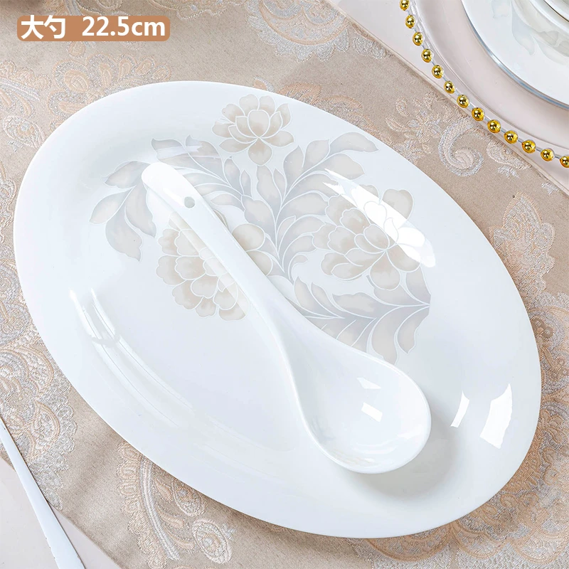 清雅名媛家用大汤勺小汤勺陶瓷酒店用创意勺子简约中式高温陶瓷