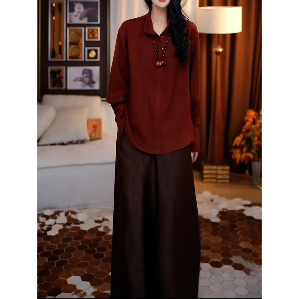 中式复古国风套装2026春季新款高档时尚气质宽松遮肉衬衫+阔腿裤