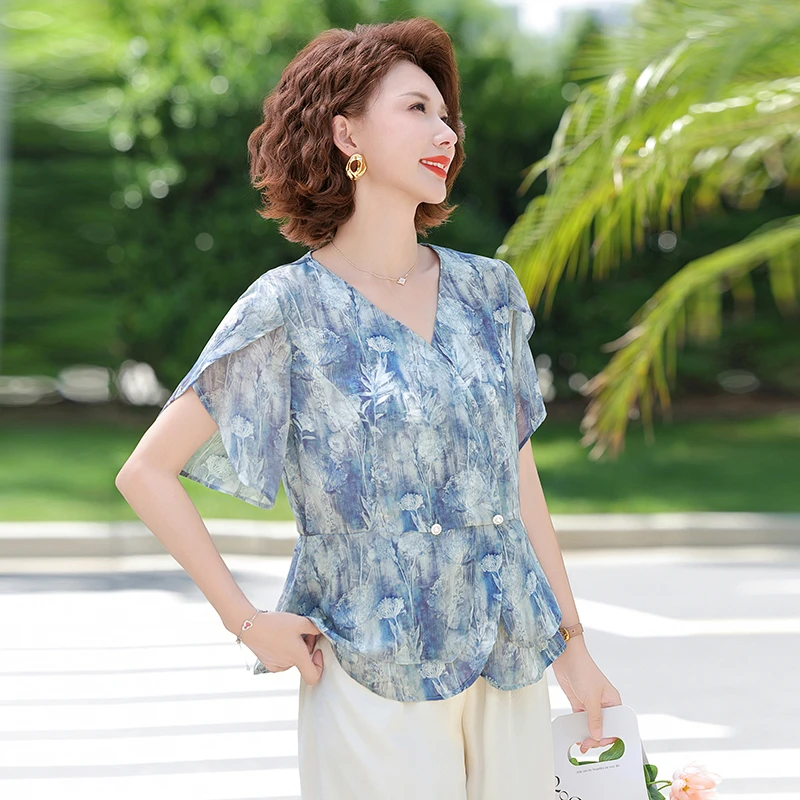 中年妈妈夏装国风小衫t恤2025新款洋气中老年女装时尚老年上衣女