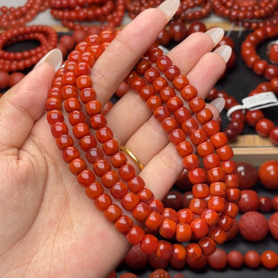 南红玛瑙未镶嵌手串Y7.5mm收藏满肉妖孽牛血火焰老型108
