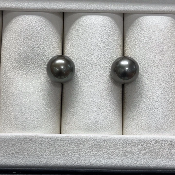 耳饰海水珍珠银S925镶嵌大溪地 9-10mm 128号