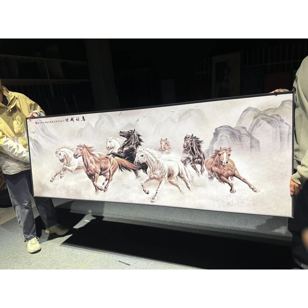 【云舒】八骏图晶瓷马到成功沙发背景装饰画新中式客厅挂画70200